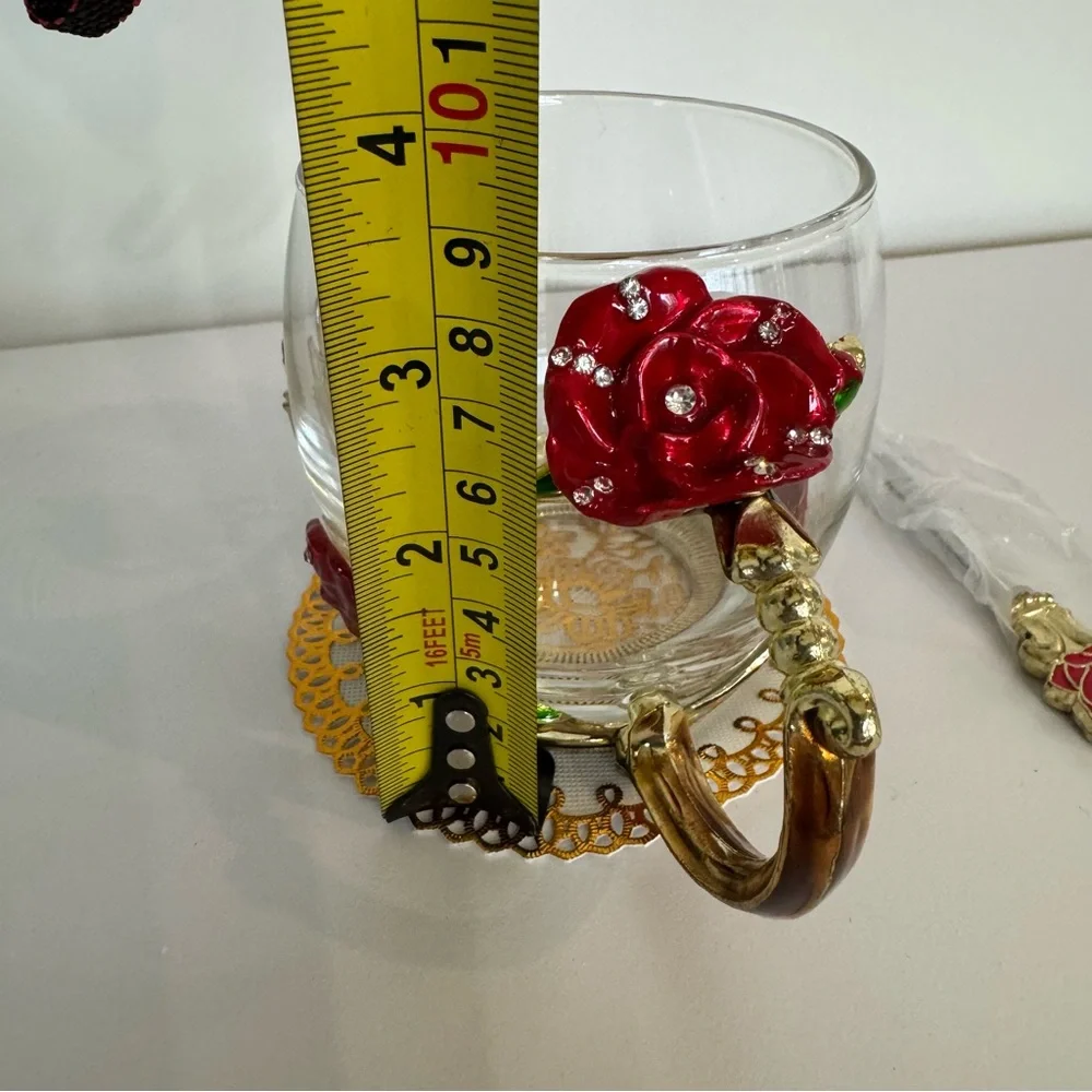 Rose and Butterly, Enamel, Glass Coffee/Tea Cup with Embellished Spoon